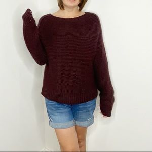 Tibi Burgundy Purple Crewneck Pullover Sweater Acrylic Wool Blend